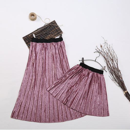 Mother-daughter Matching Pink Simple Pleated Skirt