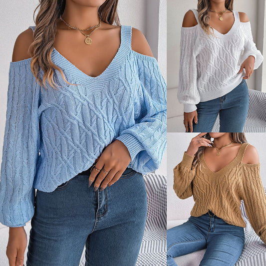 Women's Twist Off-the-shoulder Lantern Sleeve Sweater