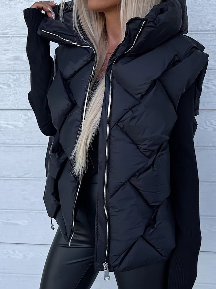 Women's Hooded Diamond Pattern Warm Leisure Vest