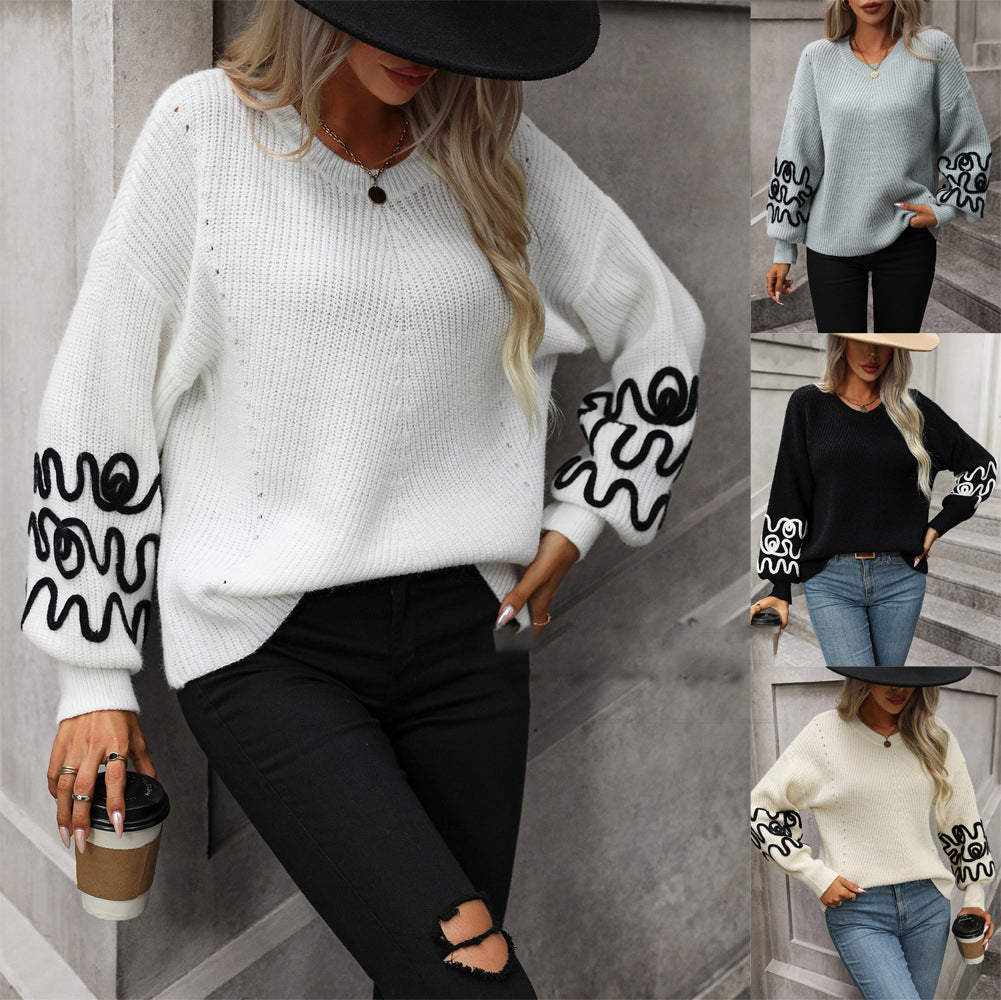 Women's Solid Color Pattern Fashionable Knitted Sweater Women