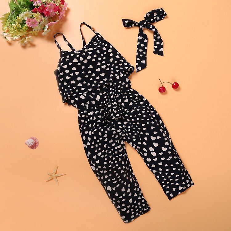 Kids Cotton Sleeveless Polka Dot Strap Girls Jumpsuit Size (2T-7yr)