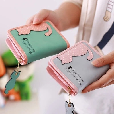 NEW Kids Trendy Cartoon Cat Wallet Vertical Zipper