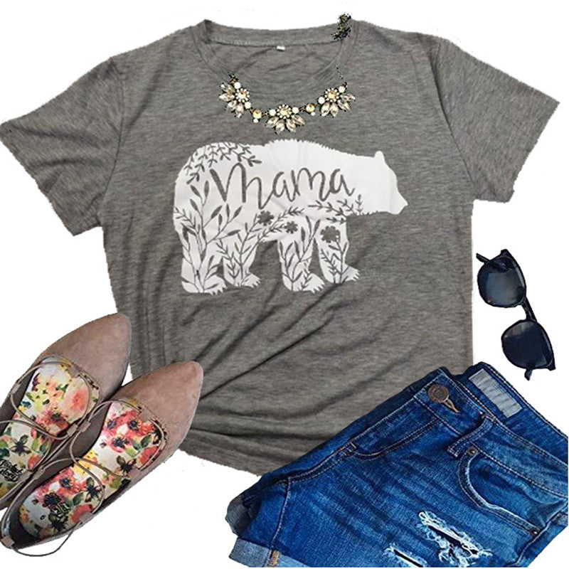 Women's MAMA Bear printed casual round neck short sleeve tee