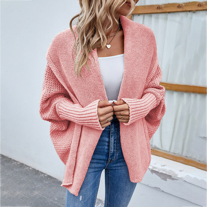 Women's NEW Loose Knitted SweaterBat Sleeve Large Lapel Cardigan