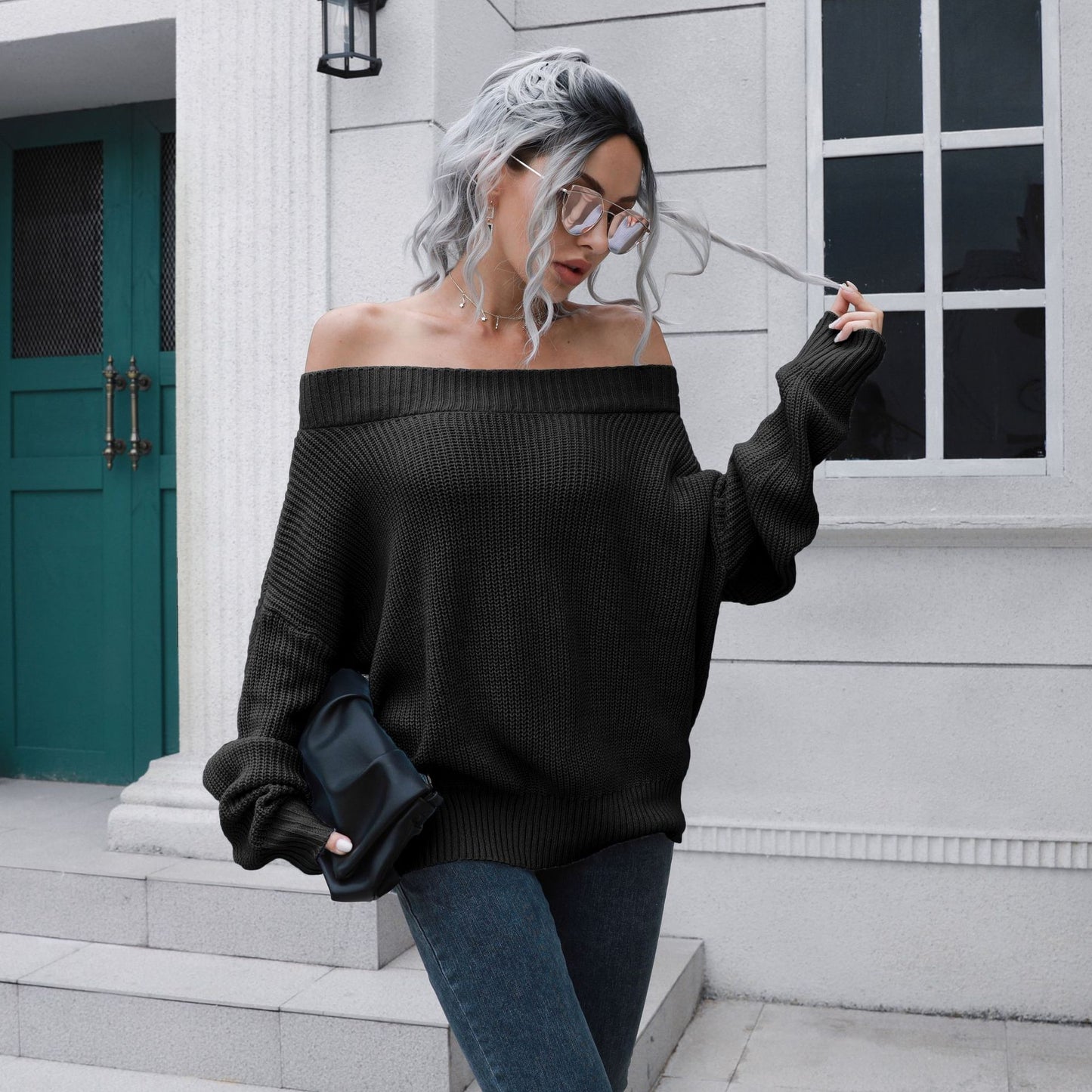 Women's Off-shoulder Loose Long Sleeve Pullover Shirt