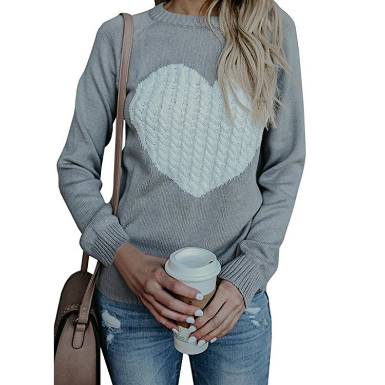 Women's Love Knitted Pullover Sweater - Perfect for Valentines Day!