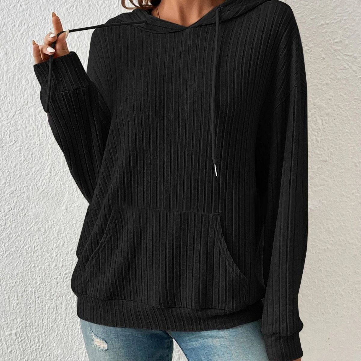 Women's Fashion Drawstring Long-sleeved Hooded Sweatshirt With Pockets