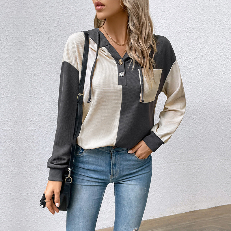 Women's Contrast Color Hooded Sweater