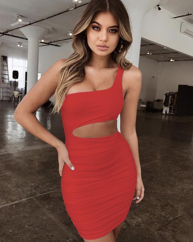 Women's Slim One-shoulder Short Dress Sexy Fashion Mini Dress