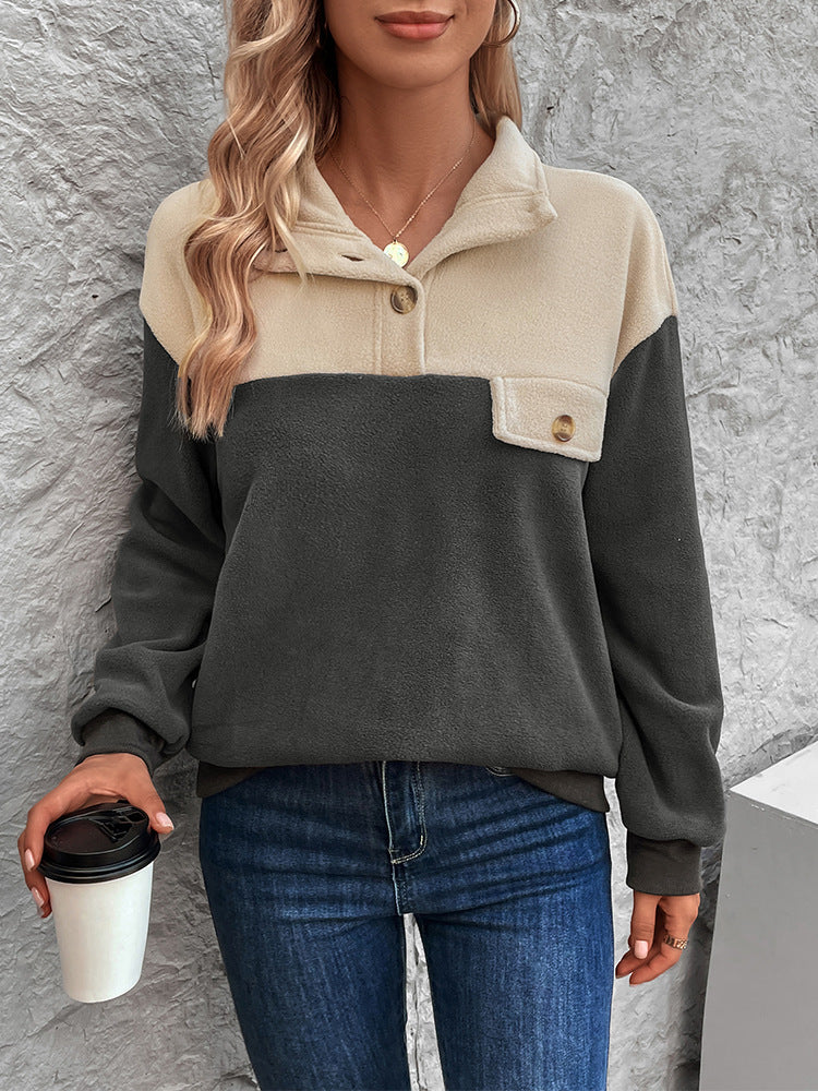 Women's Pullover Polar Fleece Contrast Color Sweatshirt