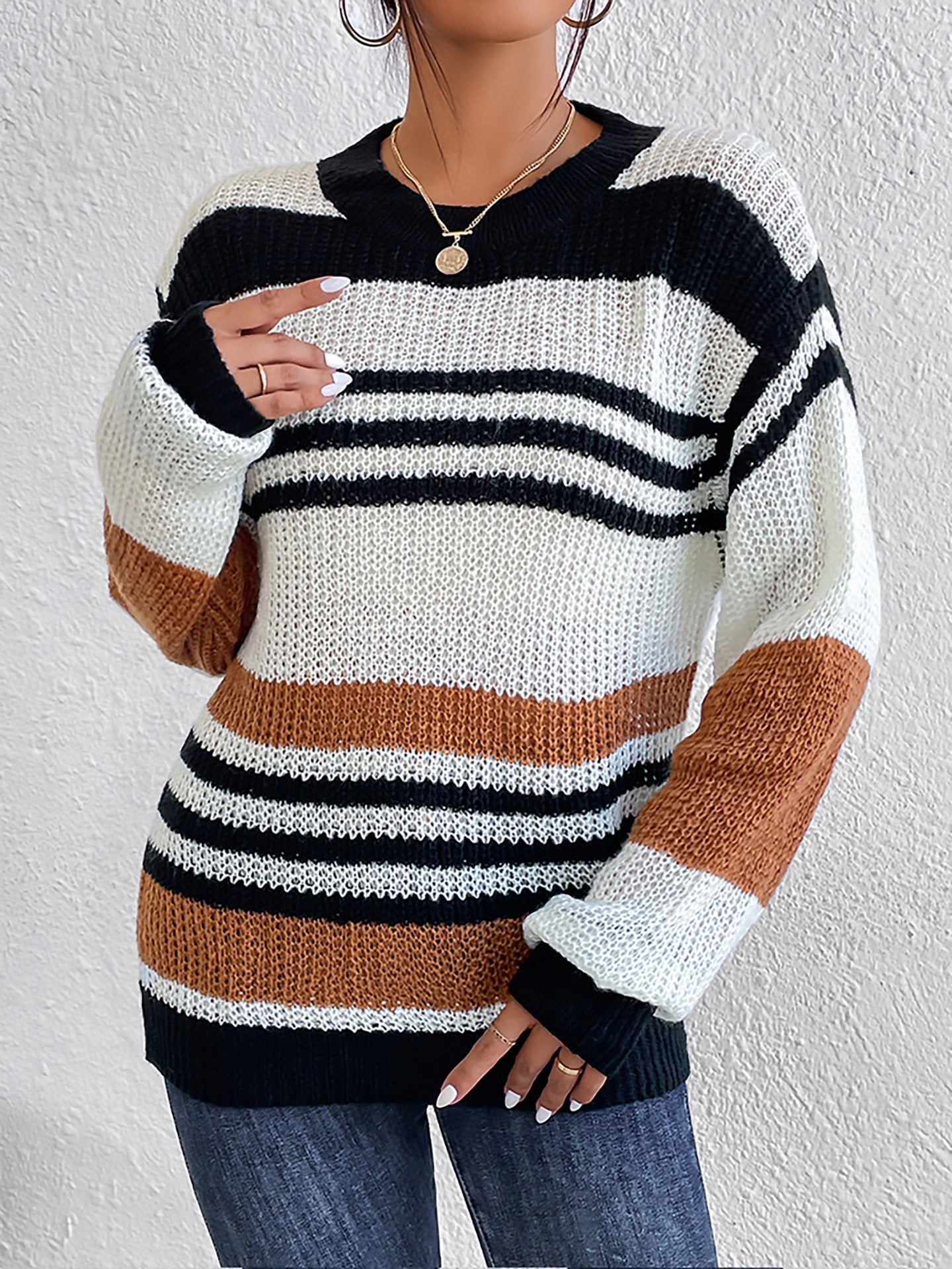 Women's Striped Pullover Mixed Color