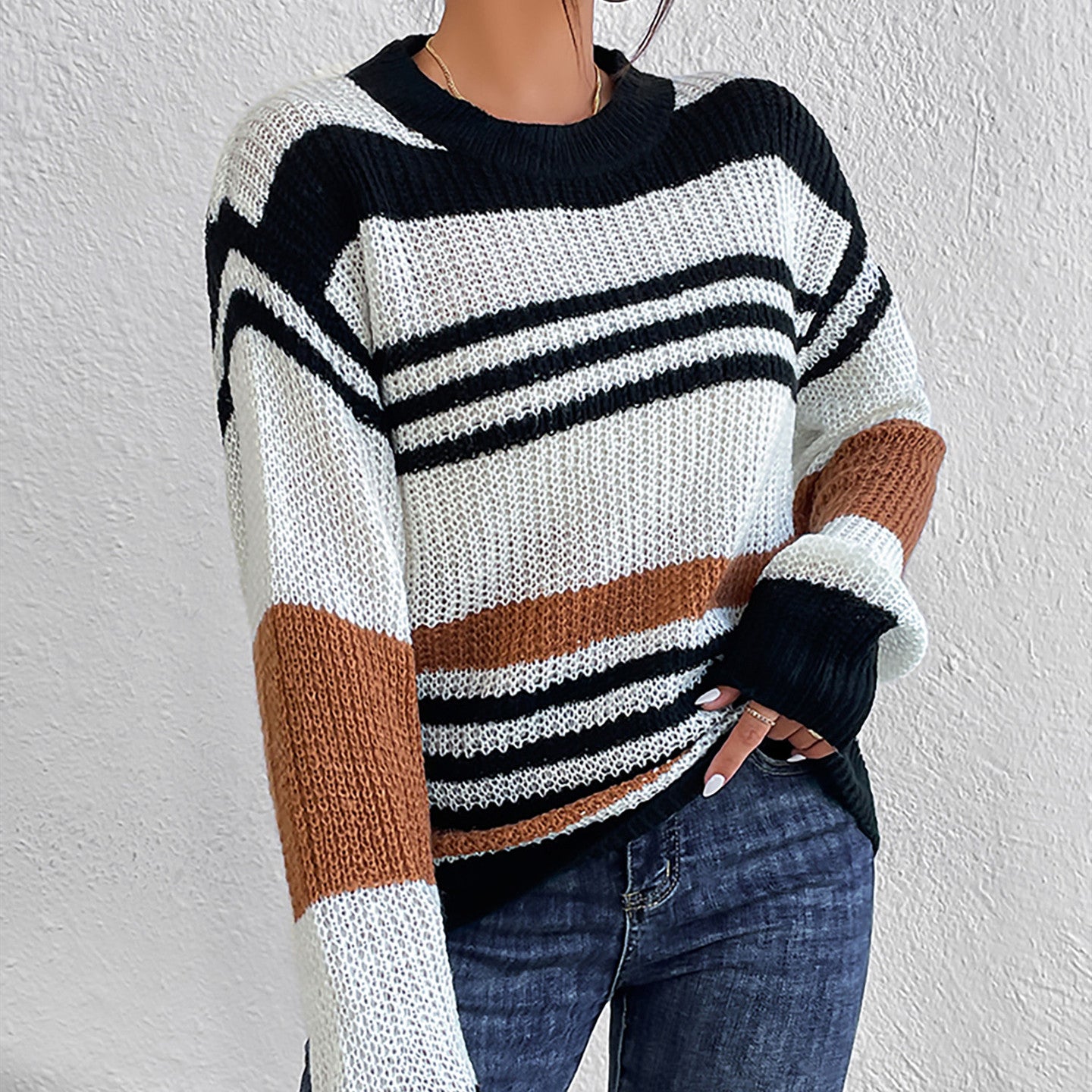 Women's Striped Pullover Mixed Color