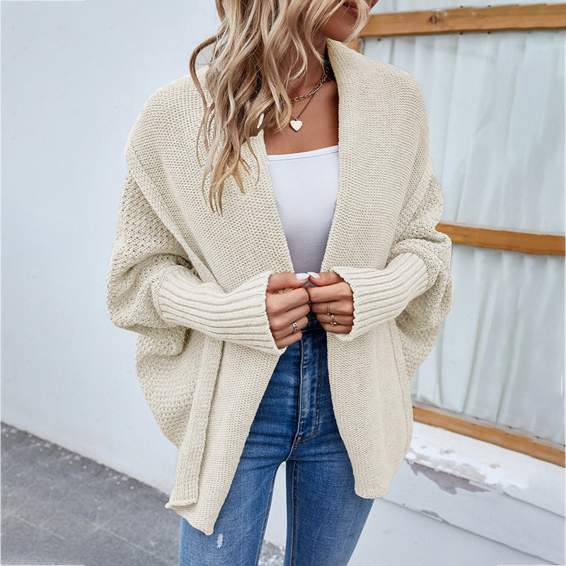 Women's NEW Loose Knitted SweaterBat Sleeve Large Lapel Cardigan