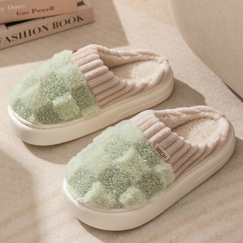 Women's Plaid Plush Soft Sole Thick Non-Slip Slippers