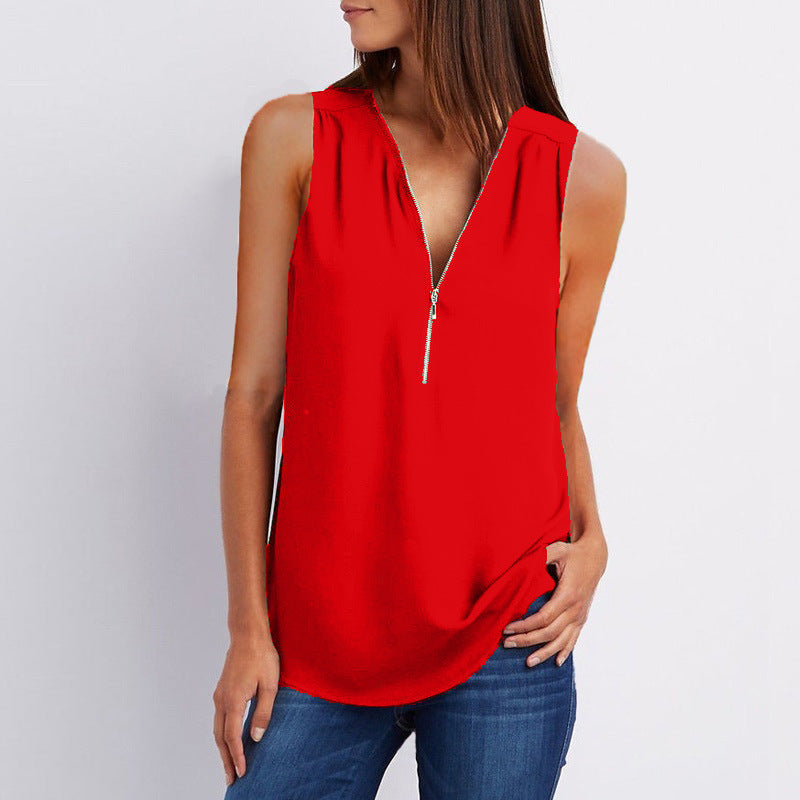 Women's Zip Sleeveless Chiffon Shirt