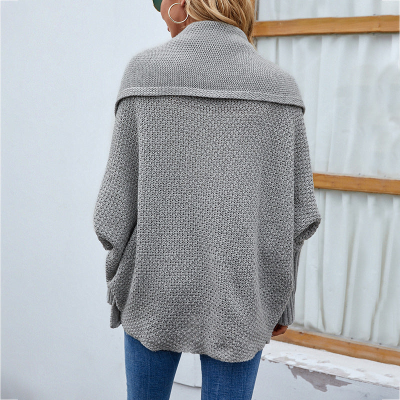 Women's NEW Loose Knitted SweaterBat Sleeve Large Lapel Cardigan