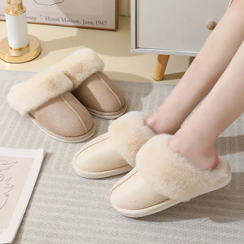 Women's Warm Plush Fur Soft Lined Cotton Non-Slip Slippers