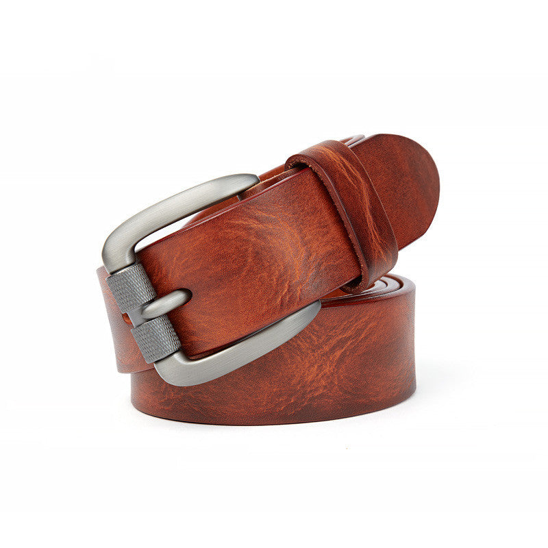 Men's Ladies Unique Vegetable Tanned Top Layer Cowhide Stitch Belt