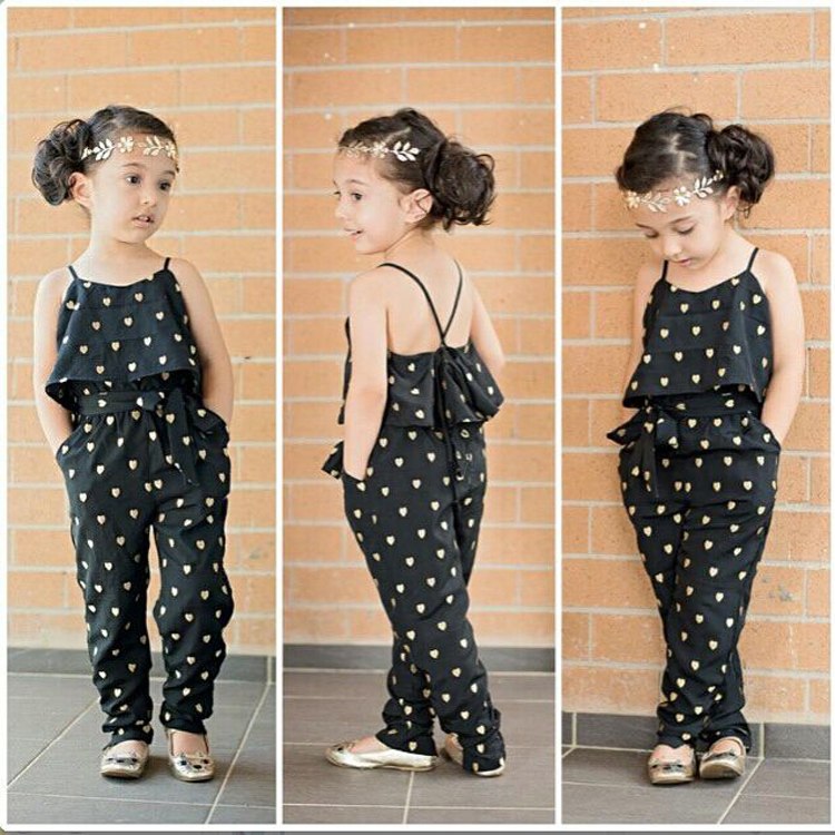 Kids Cotton Sleeveless Polka Dot Strap Girls Jumpsuit Size (2T-7yr)