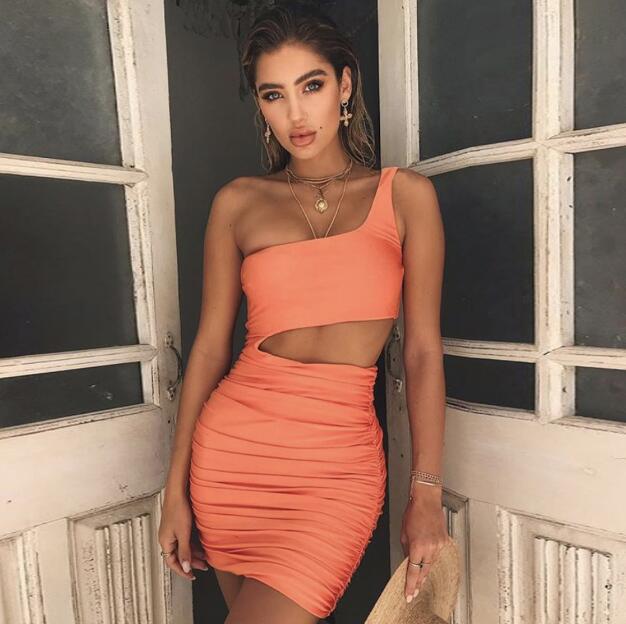 Women's Slim One-shoulder Short Dress Sexy Fashion Mini Dress