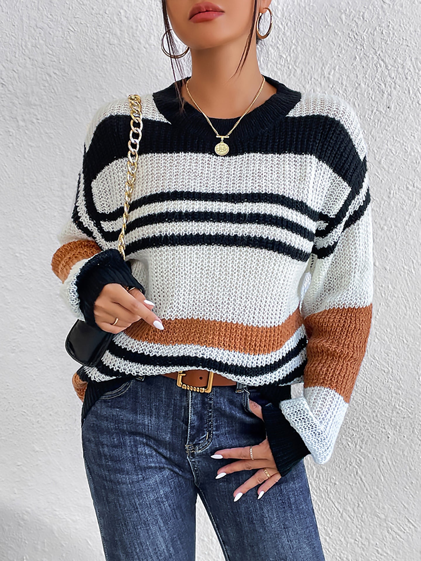 Women's Striped Pullover Mixed Color