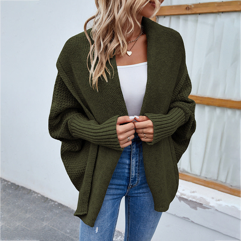 Women's NEW Loose Knitted SweaterBat Sleeve Large Lapel Cardigan