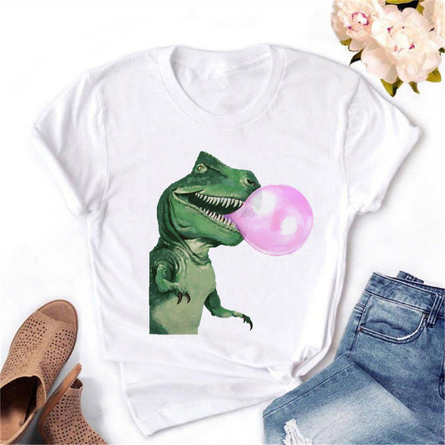 Women's Animal Blowing Bubble Gum Printed Short Sleeve Tee (XSm-4XL)