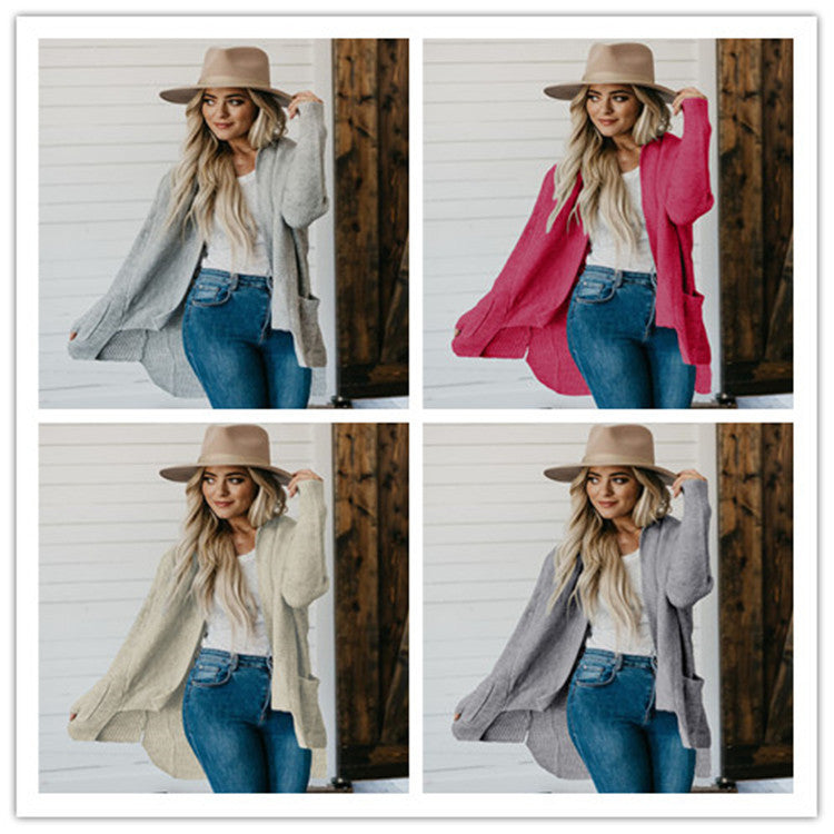 Women's Long Sleeve Multi-color Double Bag Cardigan Sweater