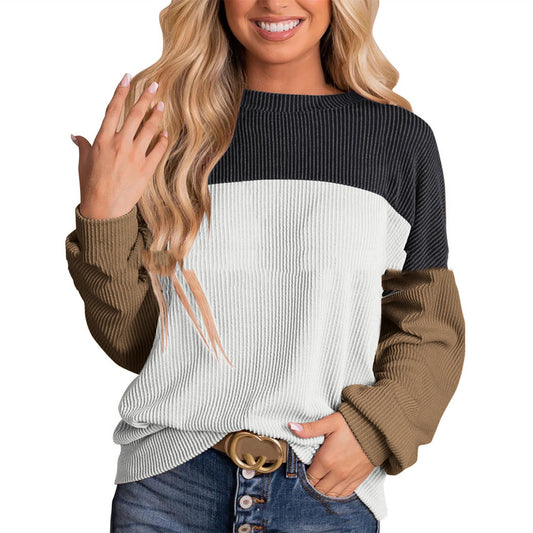 Women's Color Blocking Round Neck Long Sleeve Top