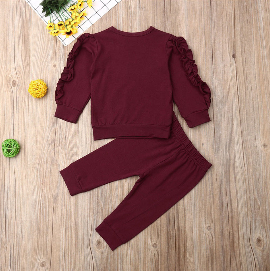 Baby and Toddler Soft Girls Ruffle Long Sleeve Sweatsuit