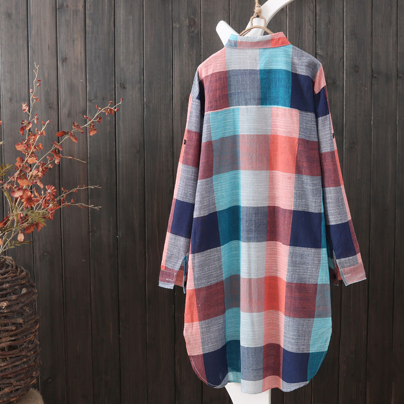 Women's Long length Plaid Button-up Shirt or Cardigan