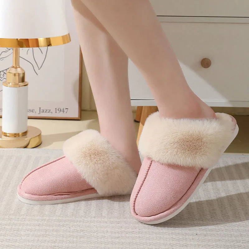 Women's Warm Plush Fur Soft Lined Cotton Non-Slip Slippers