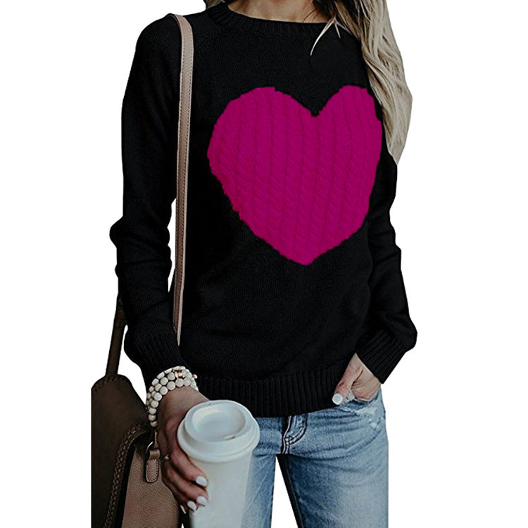 Women's Love Knitted Pullover Sweater - Perfect for Valentines Day!