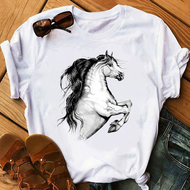 Women's Artistic Horse Printed Short-sleeved Tee