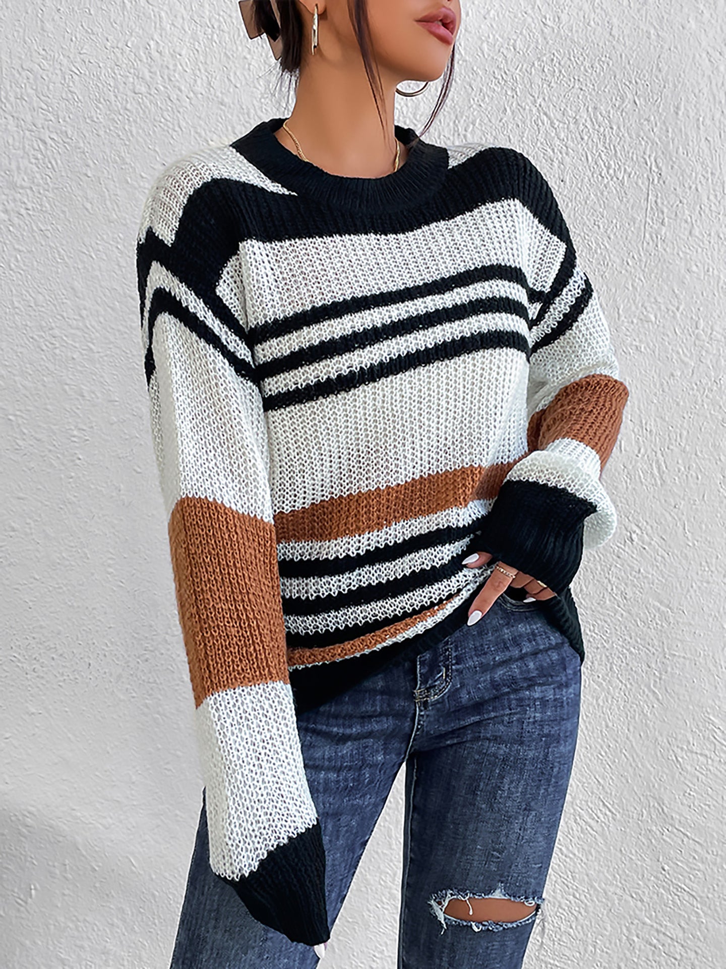 Women's Striped Pullover Mixed Color