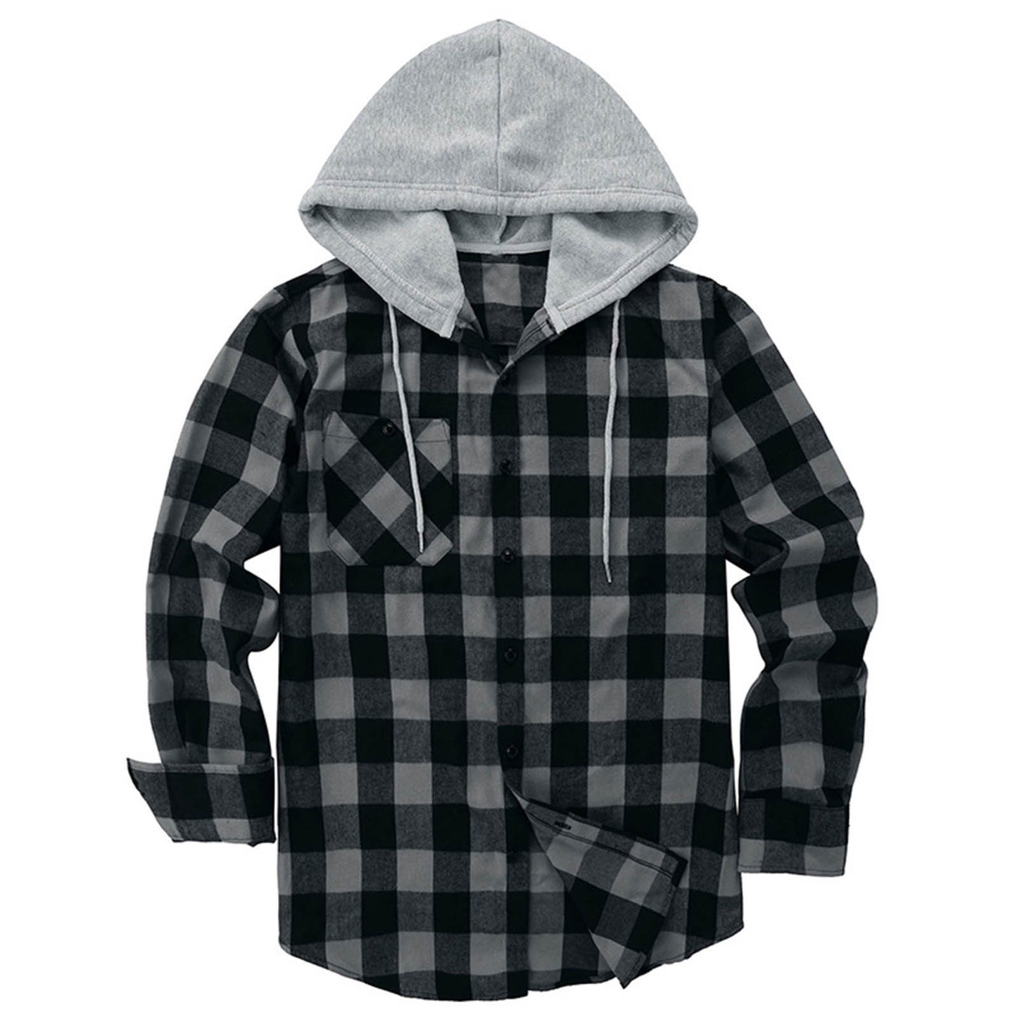 Men's Casual Hooded Plaid Long Sleeve Shirt - Various Plaid Colors