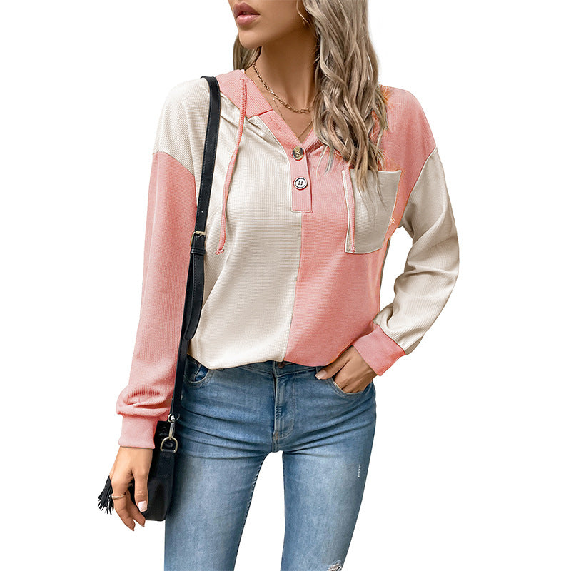Women's Contrast Color Hooded Sweater