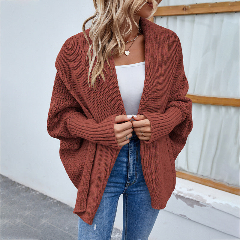 Women's NEW Loose Knitted SweaterBat Sleeve Large Lapel Cardigan