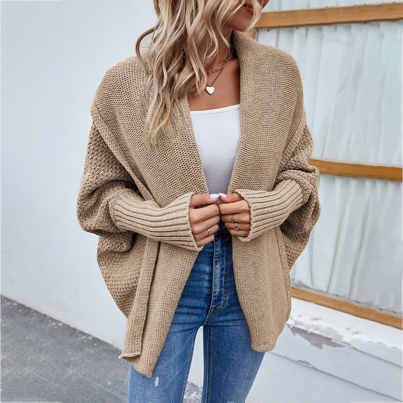 Women's NEW Loose Knitted SweaterBat Sleeve Large Lapel Cardigan