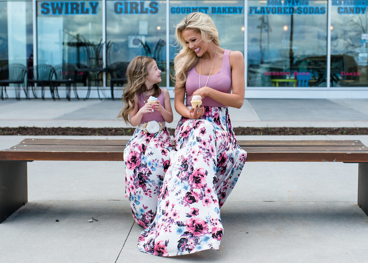 Mother and Daughter Flower Pattern dress long skirt