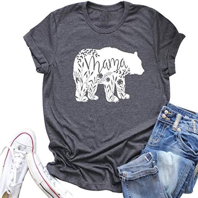 Women's MAMA Bear printed casual round neck short sleeve tee