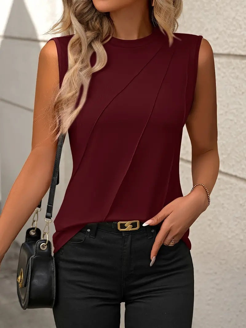 Women's Solid Color Round Neck Sleeveless Shirt