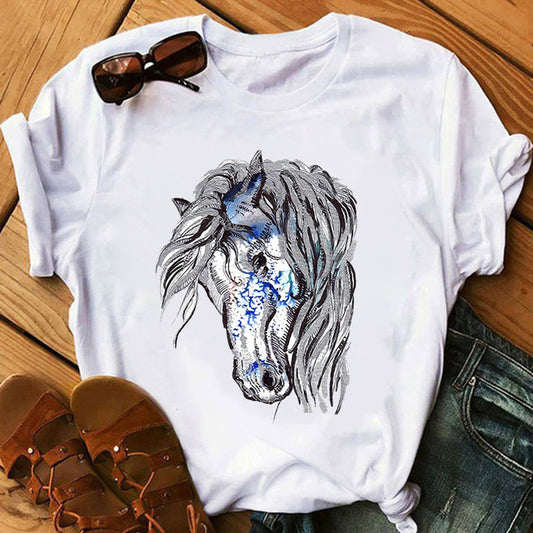 Women's Artistic Horse Printed Short-sleeved Tee