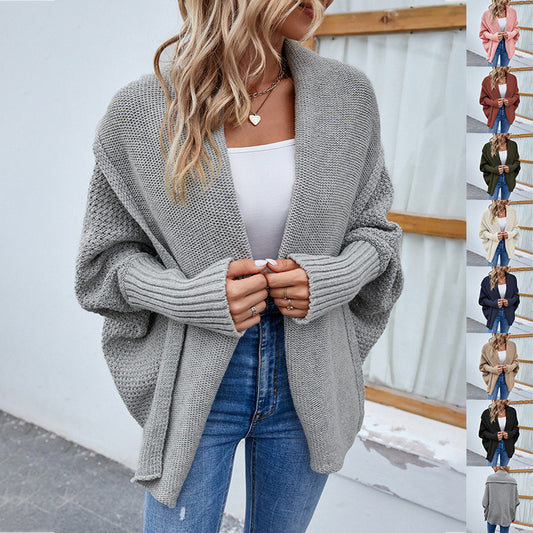 Women's NEW Loose Knitted SweaterBat Sleeve Large Lapel Cardigan