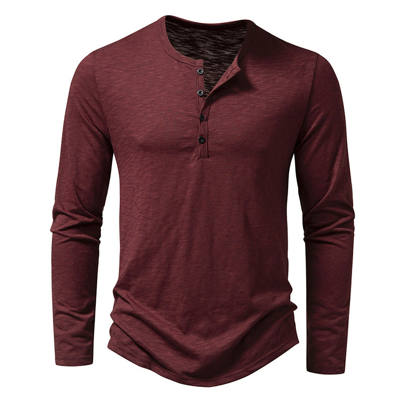 Men's Long Sleeve Button Henry Collar Shirt