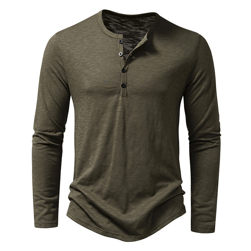 Men's Long Sleeve Button Henry Collar Shirt