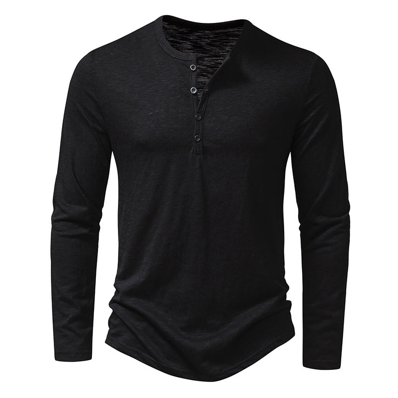 Men's Long Sleeve Button Henry Collar Shirt