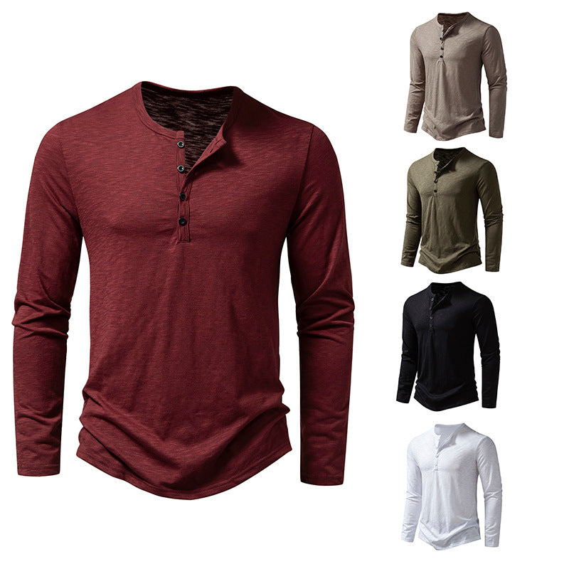 Men's Long Sleeve Button Henry Collar Shirt