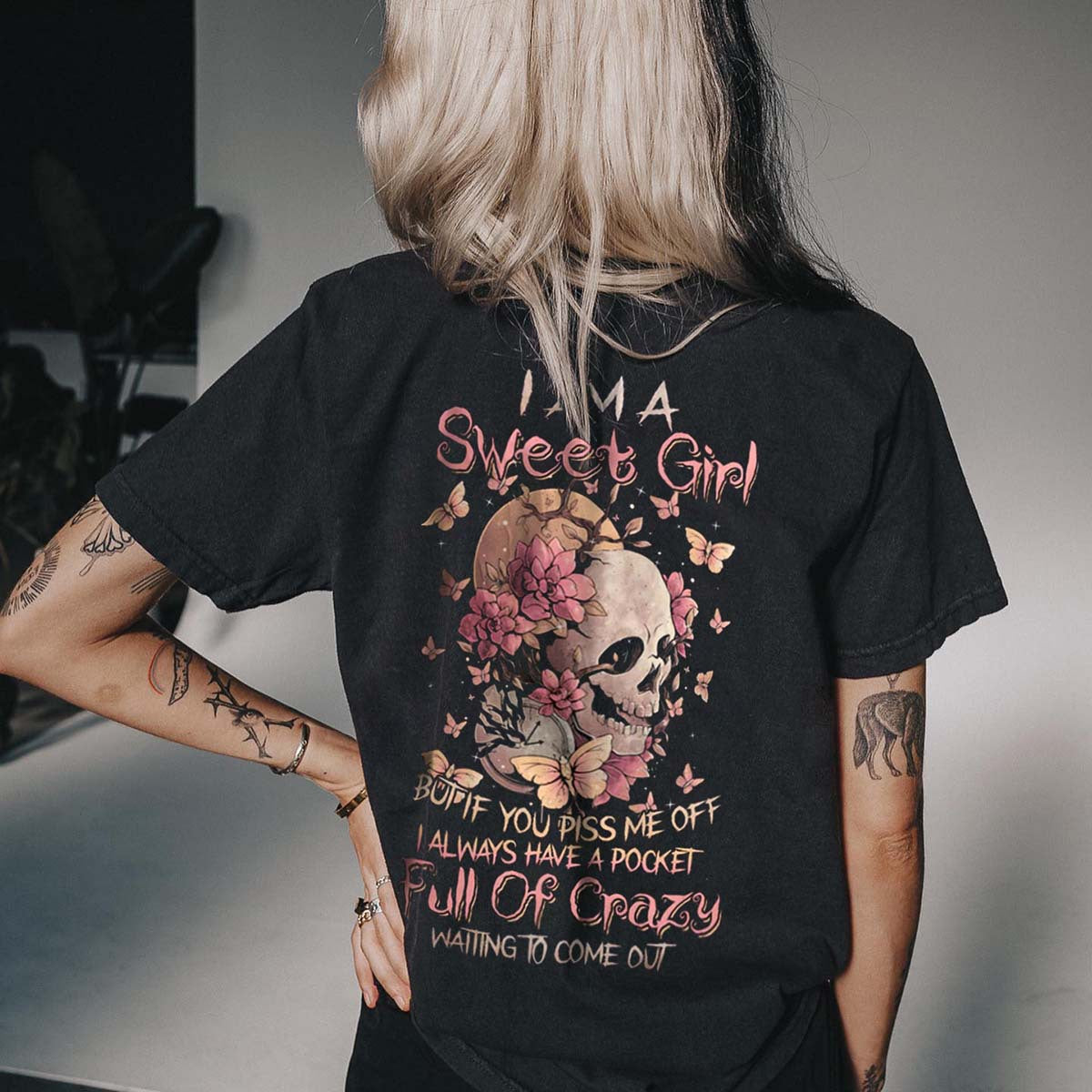 Women's Printed Sweet Girl Full of Crazy Short Sleeve Tee (M-4XL)