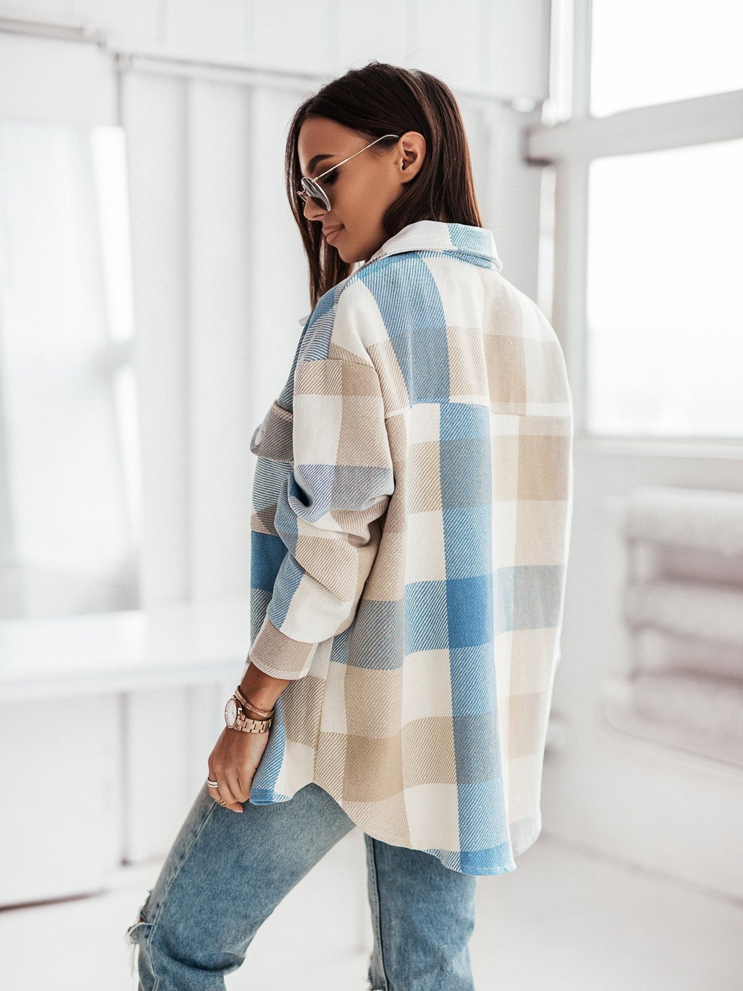 Women's Fashionable Color Plaid Shirt/ Overcoat